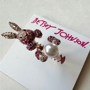 Betsey Johnson Pink and White Sparkling Bunny Ring